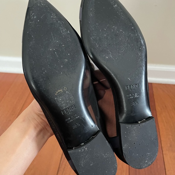 Authentic Fendi Zucca Mesh Colibrì Leather-Trimmed Flats Navy 39.5 - Picture 8 of 11